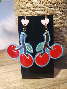 Cute Resin Cherry Dangle Earrings Retro Dangle Earrings For Pierced Ears, Retro Pierced Drop Earrings, Cherry Color Dangle Earrings, Retro Drop Earrings, Fox Earrings, Summer Cherries, Cherry Earrings, Fruit Earrings, Cherry Tree