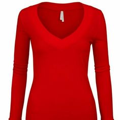 Long Sleeve V-Neck Pullover Sweater Top Winter V-neck Top, Solid V-neck Top For Fall, Fitted V-neck Long Sleeve Top For Winter, Fitted Red V-neck Sweater, Fall V-neck Solid Color Tops, Stretch V-neck Long Sleeve Top For Winter, Red Long Sleeve V-neck Sweater For Winter, Red V-neck Top, V-neck Long Sleeve Top For Fall