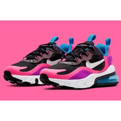 Nike Air Max 270 React Sneakers New With Box 100% Authentic Fast Shipping Firm Price Size: 7y = Women’s Size: 8.5 The Shoe’s Upper Is Dressed In Beautiful Bright Pink And Purple Colors Combining Suede And Felt Overlays. The Inside Sock-Liner, Pull Tabs, And Air Bubble Is Covered In A Gorgeous Blue. The Combination Of Textures And Colors Make These Shoes Pop In A Super Unique Way. *Please Keep In Mind I Am Not Responsible For Quality Control Or Factory Flaws. Pink Purple Outfit, Womens Nike Air Max 270, Converse Outfits, Nike Air Max 270 React, Air Max 270 React, 270 React, Pink Nike, Purple Shoes, Nike Air Max 270