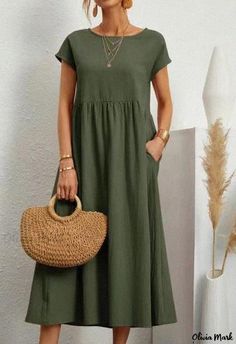 Olivia Mark - Cotton Linen Sleeveless Loose Fit Dress with Pockets Retro Midi Dress, Vintage Dresses For Sale, Robes Glamour, Elegant Summer Dresses, Solid Maxi Dress, Fresh Dress, Robes Vintage, Vintage Summer Dresses, Summer Fashion Dresses