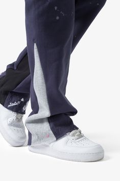 the Contrast Bootcut Sweatpants are designed with a relaxed fit throughout, featuring an elasticized self waist and leg opening, multi-colored paint splatter throughout, and finished with denim and contrasting panels at the inseam and outseam to provide a flare at the leg opening. details relaxed fit flared leg opening 55% cotton 45% polyester model is 6’1, 140 lbs and wears a size medium Bootcut Sweatpants, M65 Jacket, 140 Lbs, Fuzzy Cardigan, Denim Patches, Denim Flares, Paint Splatter, Holiday Fashion, Vintage Tees