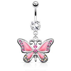 a green butterfly belly ring with crystal stones