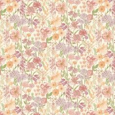 a floral wallpaper with pink, yellow and green flowers