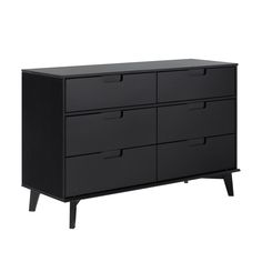 a black dresser with six drawers on it