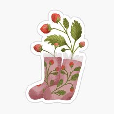 Strawberry cottagecore Sticker Socks Stickers, Strawberry Cottagecore, Socks Illustration, Strawberry Sticker, Cozy Cottagecore, Esoteric Art, Cozy Socks, Strawberry Print, Floral Stickers