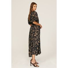 Black printed viscose (100% Viscose). Empire. Short sleeves. V-neck. Pull on. 49.5" from shoulder to hemline. Imported. Printed V-neck Midi Dress For Evening, Printed V-neck Maxi Dress For Daywear, Printed V-neck Midi Dress For Daywear, V-neck Printed Midi Dress For Daywear, Floral Print Viscose V-neck Midi Dress, Floral Print V-neck Midi Dress In Viscose, V-neck Floral Print Midi Dress In Viscose, Printed Viscose Midi Dress For Daywear, Floral Print Rayon Midi Dress With V-neck