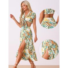 Have the spirit of the tropics and elevate your fashion game with the Hawaiian Wrap Crop Top and Ruched Front Maxi Skirt Set. The Hawaiian wrap crop top showcases a trendy and flattering design. Paired with the wrap crop top is the ruched front maxi skirt, completing the tropical look. The ruched front detailing adds texture and visual interest to the skirt, while also accentuating your curves in all the right places. Floral Skirt Summer, Bodycon Maxi Skirt, Maxi Skirt Set, Twist Front Top, Tiered Skirts, Wrap Crop Tops, Ruched Skirt, Split Skirt, Sleeveless Crop Top