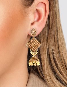 An Earring Style Is Called Jhumkas Is Popular In India And Other South Asian Nations. They Are Often Made of Gold Or Silver Polish And Frequently Feature Embellishments Made Of Pearls Or Gemstones. Jhumkas Frequently Feature A Sizable Pendant In The Form Of A Teardrop That Hangs From The Lobe. Smaller Pendants May Hang From The Bottom Of The Main Pendant & Most Jhumka Are Extremely Striking. * Handmade Jewelry | Handmade Earrings | Handcrafted * Hypoallergenic | Skin-Friendly | Allergic-Free  * Intricate Design Bridal Earrings For Navratri, Bollywood Style Intricate Design Jhumkas, Navratri Bridal Earrings With Intricate Design, Temple Jewelry Style Danglers For Eid With Intricate Design, Chandbali Earrings With Latkans, Festive Danglers With Intricate Design, Heavy Drop Earrings Jhumkas, Diwali Drop Earrings Danglers, Wedding Jhumkas With Latkans