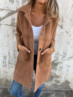 SPU: YSHHP242525 Style: casual Color: Purple, brown, khaki Season: spring/autumn Neckline: Lapel  Sleeve Length: long sleeve Material: cotton Size: S/M/L/XL/2XL/3XL/4XL/5XL Size Chart： Length Sleeve Length Bust CM inch CM inch CM inch S 117 46.1  49 19.6  105 41.3  M 118 46.5  50 20.0  110 43.3  L 119 46.9  51 20.1  115 45.3  XL 120 47.2  52 20.5  120 47.2  2XL 121 47.6  53 20.9  125 49.2  3XL 122 48.0  54 21.3  130 51.2  4XL 123 48.4  55 21.7  135 53.1  5XL 124 48.8  56 22.0  140 55.1  This data was obtained from manually measuring the product, it may be off by 1-2 CM. Brown Long-sleeved Outerwear With Button Closure, Brown Long Sleeve Winter Cardigan, Brown Solid Color Cardigan For Fall, Khaki Long Sleeve Casual Outerwear, Casual Long Sleeve Khaki Outerwear, Single Breasted Long Sleeve Cardigan For Fall, Brown Long Sleeve Outerwear With Pockets, Beige Long Sleeve Single Breasted Cardigan, Casual Khaki Long Sleeve Outerwear