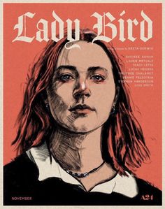 a drawing of a woman with long red hair on the cover of lady bird magazine