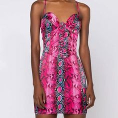 Akira Pink Snake Print Mini Dress With Top Corset Detail. Zipper At Back Closure. Size: Small. Nwt. Pink Ruched Bodycon Mini Dress, Pink Bodycon Flirty Dress, Pink Flirty Bodycon Dress, Pink Bodycon Mini Dress With Flirty Style, Pink Flirty Bodycon Mini Dress, Pink Bodycon Mini Dress For A Flirty Look, Pink Fitted Mini Dress For Date Night, Fitted Pink Mini Dress For Date Night, Pink Fitted Flirty Mini Dress