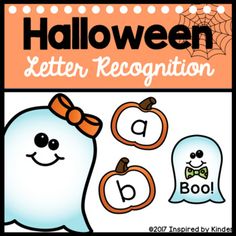 halloween letter recognition game with ghost and pumpkins