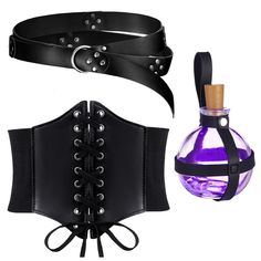 PRICES MAY VARY. Package Includes: you will get 1 piece black retro renaissance rivets belt, 1 piece black elastic costume waist belt, 1 piece magic cork potion bottle, 1 piece cork; A nice combination to dress you up as a mysterious witch and make you highly regarded on Halloween party by almost everyone Size Information: the medieval belt is about 3.5 x 190 cm/ 1.38 x 74.8 inches, the elastic corset for women is about 32.5 x 19 cm/ 12.8 x 7.5 inches, and potion bottle is about 8.6 cm/ 3.4 inch Ren Fair Costume, Star Wars Inspired Outfits, Pirate Corset, Viking Pirate, Medieval Witch, Medieval Belt, Ren Fair, Buckle Ring, Lighted Wine Bottles