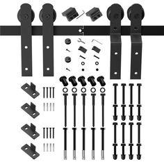 an assortment of hardware and parts for a vehicle on a white background with clippings