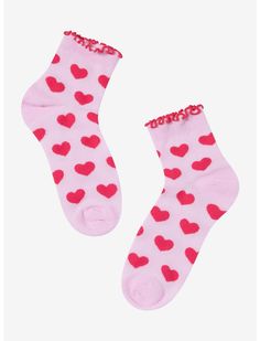 Pink & Red Heart Lettuce Trim Ankle Socks | Hot Topic Red Lettuce, Heart Socks, Matching Socks, Fancy Nancy, Pink Socks, Red Hearts, Descendants, Ankle Socks, Leg Warmers