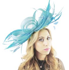 Turquoise Sinamay Fascinator Measures 12 inches It is mounted with a headband. We will always try and match the fascinator colour to the headband. If the colour is unavailable then we will use BLACK. If you dont want black please state your hair colour at checkout and we will use a band that matches your hair. Unsure about colour? We send can send free colour samples anywhere in the world. Simply email us with colours and address. Samples can take a week to 10 days so be sure to ask early. Do yo Fitted Mini Hats For Church Carnival, Adjustable Costume Hats And Headpieces For Spring Party, Fitted Fascinator For Races And Carnival, Fitted Carnival Fascinator For Races, Fitted Mini Hats With Short Brim For Carnival, Fitted Mini Hat With Short Brim For Carnival, Feathered Hats For Church, Feathered Church Hats, Fitted Feathered Summer Costume Hats