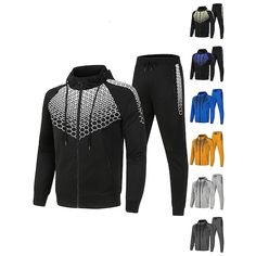 Season:Fall,Winter,Spring; Fabric:Polyester; Sleeve Length:Long Sleeve; Look After Me:Wet and Dry,Washable; Gender:Men's; Elasticity:Micro-elastic; Occasion:Casual,Athleisure; Age Group:Adults; Fit Type:Regular Fit; Pattern:Geometric; Design:2 Piece,Full Zip; Neckline:Hooded; Sports Clothing Sub Category:Tracksuit,Sweatsuit; Listing Date:04/21/2021; Bust:null; Length:null; SizeChart1_ID:2:166319; Special selected products:COD Fitted Moisture-wicking Tracksuit With Long Sleeves, Fitted Long-sleeve Moisture-wicking Tracksuit, Fitted Tracksuit For Gym In Fall, Winter Cotton Tracksuit With Moisture-wicking, Winter Cotton Moisture-wicking Tracksuit, Winter Moisture-wicking Cotton Tracksuit, Sportswear Long Sleeve Tracksuit For Workout, Winter Sports Tracksuit With Long Sleeves, Fall Sportswear Tracksuit For Sports