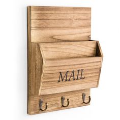 Made of paulownia wood, this mail holder is sturdy enough to hold your items. The rustic design will create a vintage style and will definitely match your home decor. The wall-mount mail organizer with key holder for wall will be a perfect compliment to your hallway, entryway, kitchen, living room or more. This product with 2 slots offers adequate space for holding letters, newspapers, magazines and more. It is also equipped with 3 key hooks to easily hang keys, umbrellas, sunglasses, hats and so on. This mail key holder for wall must be an ideal gift to make your room a new look. Our mail key storage comes with necessary nails, you can easily install it on the wall as long as you follow the instructions. SHAY CABINETRY, INC. | SHAY CABINETRY, INC. Mail Organizer w / Key Holder For Wall De Diy Mail Organizer, Diy Mail, Mail And Key Holder, Mail Sorter, Key Holder For Wall, Paulownia Wood, Mail Holder, Hallway Entryway, Entryway Kitchen