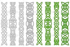 a set of celtic designs in green and grey on a white background - free image 349