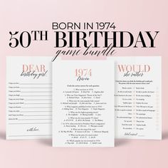 a birthday party game with the words born in 1974 and 30th birthday games on it