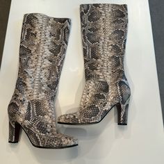 Zip Close Not For Large Calf! Never Worn Because Mine Are Too Big And I Think Fit Is More Like A 7 Snake Skin Boots, Sam Edelman Shoes, Sam Edelman, Snake Skin, Heeled Boots, Size 7, Cream, Skin, Boots