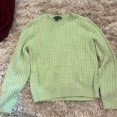 Light Green Long Sleeve Vintage Sweater Classic Green Spring Sweater, Classic Green Sweater For Spring, Ralph Lauren Classic Spring Sweater, Classic Ralph Lauren Sweater For Spring, Green Cable Knit Long Sleeve Tops, Green Long Sleeve Cable Knit Tops, Casual Ralph Lauren Cable Knit Sweater, Ralph Lauren Casual Cable Knit Sweater, Ralph Lauren Long Sleeve Cable Knit Sweater