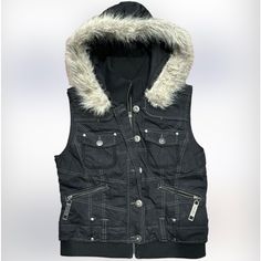 Super Cute Quilted Black Faux Fur Hooded Vest- Fur Is Removable. Zips & Buttons! Zipper Pockets! New-Without Tags! Questions? Leave A Comment Below! Fuzzy Hoodie, Alt Clothes, Fur Hood Jacket, Hoodie Vest, Hooded Vest, Sleeveless Jacket, Black Faux Fur, Fur Hood, Black Quilt