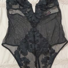 Nwt Sheer Lace Unlined Floral Design Teddy Color: Black Black Lace Bodysuit For Evening, Evening Black Lace Bodysuit, Victoria's Secret Lined Bodysuit For Party, Victoria's Secret Lined Party Bodysuit, Victoria's Secret Party Bodysuit With Lined Body, Victoria's Secret Fitted Bodysuit For Night Out, Aesthetic Intimates, Satin Slip Skirt, Red Sports Bra