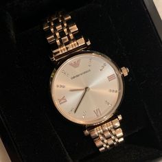 Brand New In Box! Armani Rose Gold Watch. No Scratches Armani Watches Women, Brand Watches Women, Armani Watch, Rose Gold Square, White Dial Watch, Rose Gold Watches Women, Armani Watches, Gold Watches Women, Emporio Armani Women