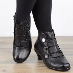 Category:Boots; Upper Materials:Faux Leather; Season:Fall,Winter; Heel Type:Block Heel; Gender:Women's; Toe Shape:Round Toe; Type:Booties Ankle Boots; Style:Vintage,Fashion,Elegant,Minimalism; Heel Height(inch):1-2; Outsole Materials:Rubber; Occasion:Daily; Closure Type:Buckle; Pattern:Solid Color; Listing Date:09/01/2023; Production mode:External procurement; 2024 Trends:Plus Size,Heel Boots,Booties Ankle Boots,Button Boots; Foot Length:null; Foot Width:null; Size chart date source:Provided by Shoes Popular, Comfy Heels, Chunky Heel Booties, Sneakers Looks, Gothic Steampunk, Winter Ankle Boots, Retro Mode, Casual Heels, Black Boots Women