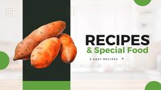 some carrots are stacked on top of each other with the words recipes and special food