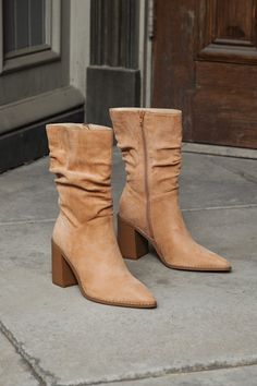 Running around town has never been more stylish and it's all thanks to the Lulus Penelopie Light Nude Suede Pointed-Toe Mid-Calf Boots! Formed by soft faux suede, these essential fall boots start with a classy pointed-toe upper that rises to a slouchy 8.5"" mid-calf shaft with a 10"" zipper at the instep and a 12.5"" circumference. A stacked, wood-look block heel lends an effortless finish to the chic design! 3. 25" stacked wood-look block heel. Lightly cushioned insole. Felted rubber sole has nonskid markings. All Man Made Materials. Imported. Lulus | Penelopie Light Nude Suede Pointed-Toe Mid-Calf High Heel Boots | Size 11. Khaki Boots, Beige Boots, Fall Boots, Lulu Fashion, Fall Essentials, Boots Fall, Tan Suede, Calf Boots, Mid Calf Boots