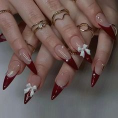 Prom Nails For Red Dress, Quince Nails, Heather Chandler, Bow Nail Art, Fake Nails Long, Almond Acrylic Nails, Red Nail, Neutral Nails