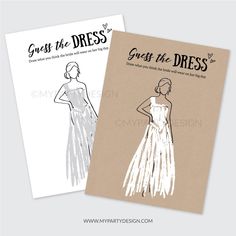 two greeting cards with the words, give the dress and get the dress printed on them