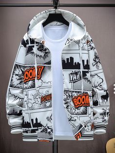 Multicolor Casual Collar manga larga Tela Letras Más Embellished Estiramiento medio Otoño/Invierno Hip Hop Style Long Sleeve Hooded Winter Jacket, Hip Hop Style Long Sleeve Hooded Jacket For Winter, Winter Hip Hop Long Sleeve Hooded Jacket, Casual White Hooded Jacket For Winter, Casual White Hooded Winter Jacket, Winter Streetwear Hooded Jacket With Drawstring, Winter Hooded Jacket With Drawstring For Streetwear, Hip Hop Long Sleeve Winter Outerwear, Hip Hop Style Long Sleeve Winter Outerwear