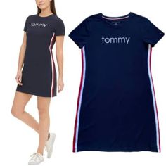 Kick Back In This Comfy Tee Shirt Mini From Tommy Hilfiger. Navy Blue Sky Captain Style Commands Attention! Perfect, New Without Tags. Eye-Catching Big Embroidered "Tommy" Logo On Front, Tiny Embroidered Tommy Flag On Left Sleeve Long Red, White And Blue Stretchy Tape Sewn At Side Seams Breathable 95% Cotton 5% Elastane Knit, Great S-T-R-E-T-C-H And Recovery Flat Seams For A Smooth Look Allover And No Chafing Machine Wash Clean, Fresh And Ready To Delight You. No Stale Odors. No Fragrances, Mild Navy Blue Sky, Tommy Hilfiger T Shirt, Long Red, Red White And Blue, T Shirt Dress, Tshirt Dress, Blue Sky, Tee Shirt, Red White