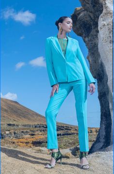 Turquoise Blue Suit Blazercotton jacket perfect for summer one of a kind Fits best on size M fits perfectly with Turquoise Pants made in Italy Casual Blue Summer Suit, Blue Notch Lapel Blazer For Summer, Fitted Turquoise Casual Pants, Casual Fitted Turquoise Pants, Blue Summer Blazer With Long Sleeves, Summer Blue Blazer, Summer Blue Blazer For Workwear, Blue Notch Lapel Pantsuit For Spring, Blue Long Sleeve Summer Blazer