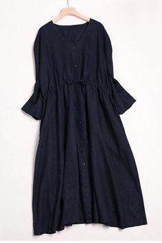 Name:                  Women V Neck Linen Casual Waist Drawstring Dresses Fabric:                  Fabric has no stretchSeason:                Spring .Summer .FallType:                     DressSleeve Length:     3/4 sleeveColor:                   &n Casual Summer Dresses With 3/4 Sleeves, Black 3/4 Sleeve Summer Dresses, Black Summer Dress With 3/4 Sleeves, Black Summer Dresses With 3/4 Sleeves, Casual Navy Summer Dress, Drawstring Dresses, Linen Casual, Body Size, Dress Fabric