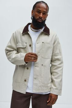 Available In Off White. Fold Down Collar Chest Pocket Detail Front Button Closure Self: 100% Cotton Lining: 60% Cotton 40% Polyester Pair With Alexander Utility Zip Work Jacket Pair With Alexander Utility Hooded Jacket Pair With Alexander Double Knee Utility Pants Pair With Alexander Utility Overalls Pair With Alexander Utility Shorts Pair With Bam E-Waist Straight Pants Imported | Mens Alexander Utility Canvas Chore Jacket in Off White size Medium by Fashion Nova Utility Overalls, Off White Fashion, Utility Shorts, Mens Jackets Casual, Work Jacket, Utility Pants, Chore Jacket, Casual Jackets, Fall Fits