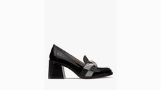 We turned our Leandra loafers into a leg-lengthening pair of pumps. Trimmed with twill bows these lustrous patent leather style will speak to your excellent taste. | Kate Spade Leandra Heeled Loafer, Black - 8.5 Leather Style, Heeled Loafers, Black 7, Loafers For Women, Leather Fashion, Flat Shoes Women, Patent Leather, Shoes Flats, Kate Spade