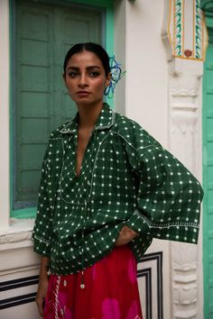 the-jodi-life-handcrafted-cotton-clothing Checked Blouse, Jackets Men Fashion, Print Inspiration, Shoot Inspiration, Green Blouse, Checkered Pattern, Mixing Prints, Bari, Sewing Inspiration