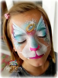 Angel Kitty combo design by Denise Cold of Painted Party Face Painting www.PaintedParty.com Princess Face Painting, Kitty Face Paint, Angel Cat, Face Painting Designs, Painting Gallery