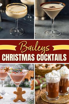 christmas cocktails with the title bailey's christmas cocktails on top and below