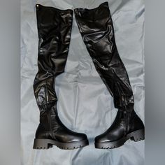 *New* Never Worn Black Thigh High Stretch Boots. Size 10. Great Quality. Black Leather Over-the-knee Heeled Boots, Fitted Black Knee-high Platform Boots, Black Fitted Knee-high Platform Boots, Black Knee-high Wide Calf Platform Boots, Black Wide Calf Knee-high Platform Boots, Black Faux Leather Thigh High Boots, Black Thigh-high Wide Calf Boots, Fitted Synthetic Thigh High Boots, Fitted Thigh-high Synthetic Boots