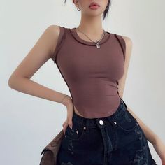 5 Trendy Brown Sleeveless Crop Top, Brown Stretch Sleeveless Crop Top, Trendy Brown Sleeveless Tank Top, Brown Stretch Sleeveless Tank Top, Trendy Sleeveless Brown Top, Brown Casual Sleeveless Tank Top, Casual Brown Sleeveless Tank Top, Sleeveless Brown Cotton Top, Fitted Sleeveless Brown Top