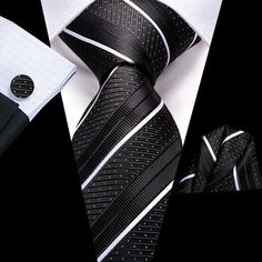 Black Tie And Pocket Square Set, Black Tie With Pocket Square For Business, Black Cufflinks For Black Tie, Father's Day, Black Cufflinks For Black Tie And Father's Day, Black Tie Cufflinks For Father's Day, Black Formal Ties For Father's Day, Black Pocket Square For Business Suit, Black Semi-formal Ties With Pocket Square, Black Ties For Office