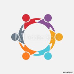 four people holding hands in a circle with the center surrounded by two different colored silhouettes