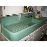 a green sink sitting on top of a counter