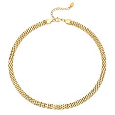 Elevate your ensemble with our Mesh Chain Necklace, featuring an intricate and flexible woven design. This sophisticated piece offers a unique texture and modern elegance, making it perfect for both casual and formal occasions. Add a touch of refined style to your jewelry collection with this versatile and timeless necklace. Made with stainless steel base with a thick layer of high quality 18k gold plating over stainless steel ensuring lasting quality.  This product is waterproof, tarnish-free, sweatproof, and has a 1 Year Warranty.  Although our pieces are Waterproof and tarnish free, we recommend keeping them as dry as possible so they can stay golden and last you many years.   Every order comes with a Nazzar branded custom soft microfiber cloths which can be used to clean and restore sh Elegant Herringbone Chain Choker Necklace, Elegant Gold Snake Chain Choker, Elegant Link Chain Choker, Elegant Multi-strand Chain Choker, Elegant Clavicle Chain Link Choker, Elegant Metal Herringbone Choker Necklace, Elegant Metal Herringbone Clavicle Necklace, Elegant Herringbone Clavicle Necklace, Elegant Multi-strand Chain Necklace With Box Chain