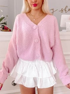 Blush Blush Baby Pink Cardigan | Sassy Shortcake Baby Pink Cardigan, Greece Pics, Pink Cardigan Outfit, Pink Outfits Aesthetic, Sassy Shortcake, Pink Oversized Sweater, Oversized Sweater Outfit, Cardigan Bebe, Pink Sweaters